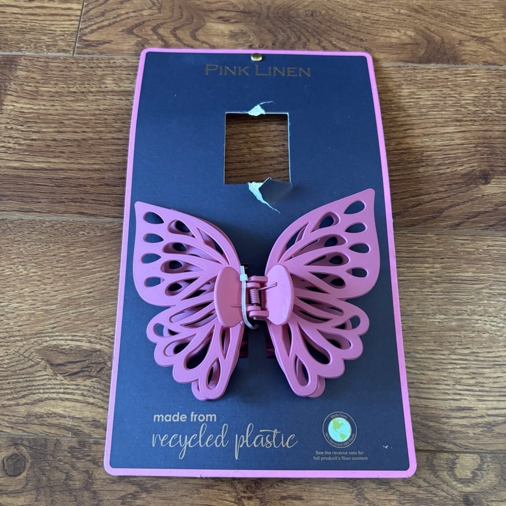 Pink Butterfly Hair Clip - Pink Linen